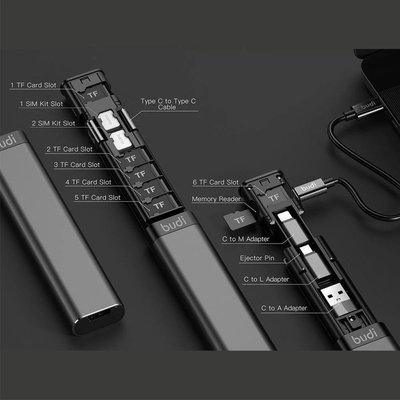 Багатофункціональний смарт адаптер Budi набір (9 в 1) кардрідер Multi Cable Stick M8J516 Чорний DC516B фото