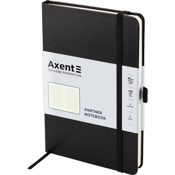 Книга записна Axent Partner 8201-01-A, A5-, 125x195 мм, 96 аркушів, клітинка, тверда обкладинка, чорна