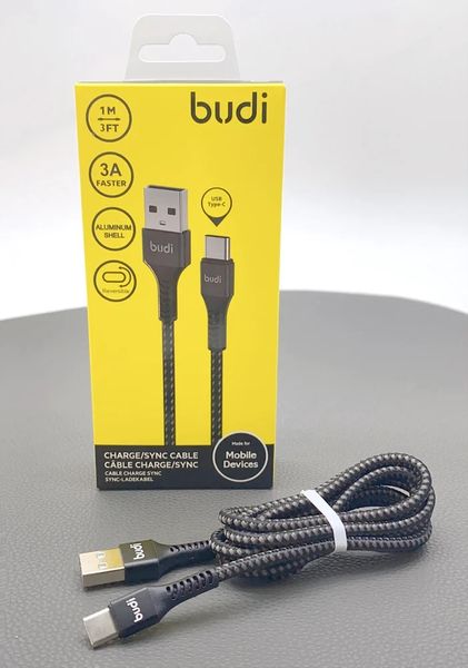 Кабель Budi Sync USB - Type-C Cable 1м 3А в оплетке DC210T10B DC210T10B фото