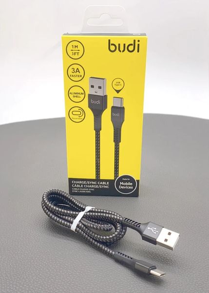 Кабель Budi Sync USB - Type-C Cable 1м 3А в оплетке DC210T10B DC210T10B фото