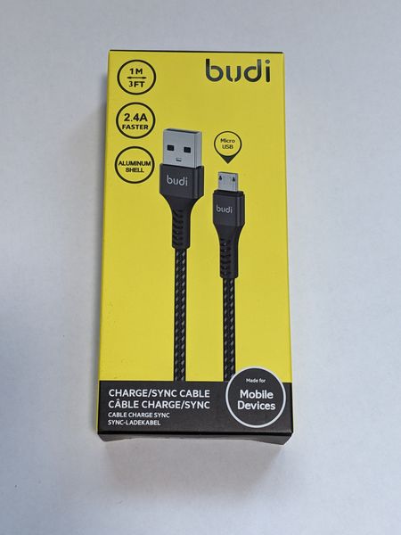 Кабель Budi Sync USB - micro USB Cable 1м 2.4A в оплітці DC210M10B DC210M10B фото