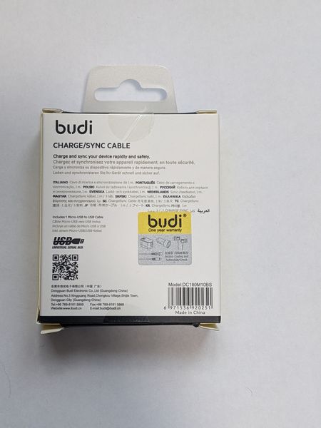 Кабель Budi Sync USB - micro USB Cable 1м 2.4 в оплетке DC180M10BS DC180M10BS фото