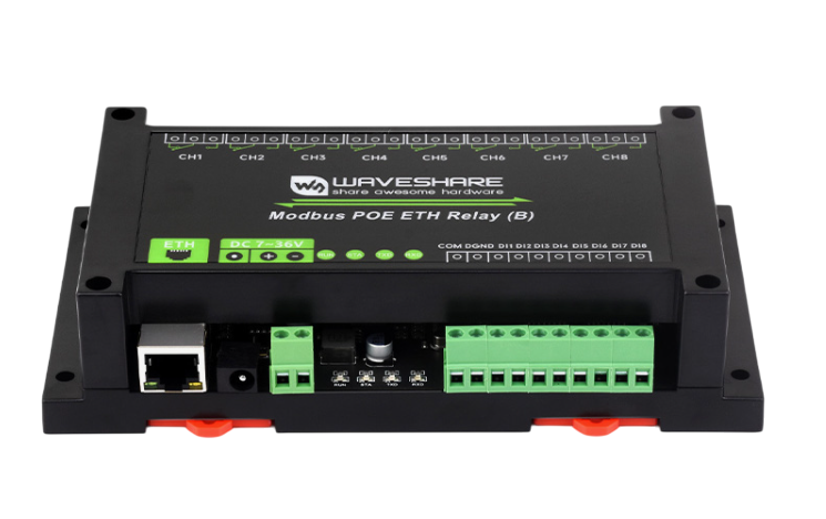 Релейный модуль Ethernet WAVESHARE ETH-Relay-8CH-B, 8DO+8DI, Modbus RTU/TCP, PoE