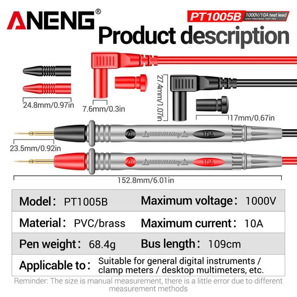 Щупи для мультиметра ANENG PT1005B 10A 109см PT1005B фото