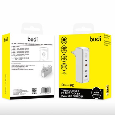 Зарядний пристрій Budi (AC301TE) PD 18W+ Quick Charge 3.0 / 2USB 18W 2.4 A AC301TE фото