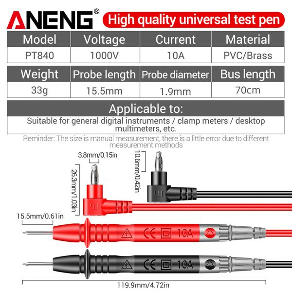 Щупы для мультиметра ANENG PT840 10A 75см PT840 фото